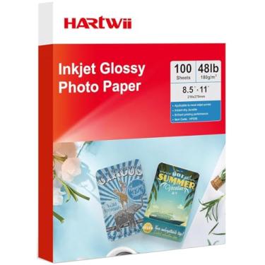 Imagem de Hartwii Papel fotográfico de alto brilho de 180 g/m², 100 folhas de 21 x 28 cm para impressão a jato de tinta com tinta tingida