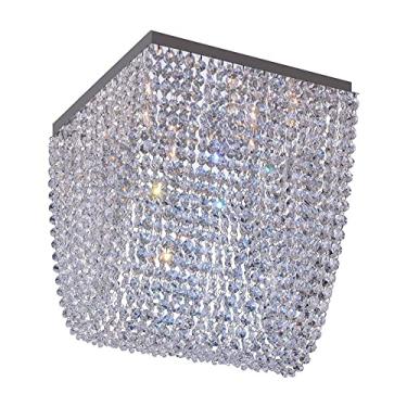Imagem de Lustre de Cristal Legítimo Transparente Plafon 30x30cm Quadrado Aço Inox Teto Pandora Bivolt LLUMM Bronzearte