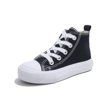 Imagem de Sapatos infantis de cano alto com cadarço Espadrcanvas de volta às aulas para meninos e meninas sapatos brancos para adolescentes clássicos infantis tênis sapatos de skate para bebês, Preto, 17