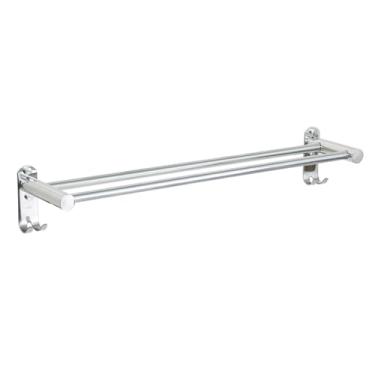 Imagem de LUMAI Toalheiro Duplo de Aço Inox Polido com Ganchos, Suporte para Toalhas Brilhante com Duas Barras, Porta Toalhas de Parede Banheiro