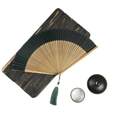 Imagem de 1 ventilador dobrável de osso bambu ventilador dobrável de seda antigo decoração de sala de estar decoração artesanato ornamentos presentes para convidados dança de madeira ventilador portátil