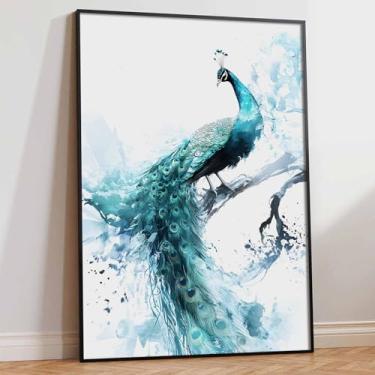 Imagem de Mostemauo Arte de parede de pavão aquarela imagens de pavão decoração de parede estética impressão em tela de pavão linda colorida elegante orgulhosa pavão animal imagem decoração de sala de estar 40