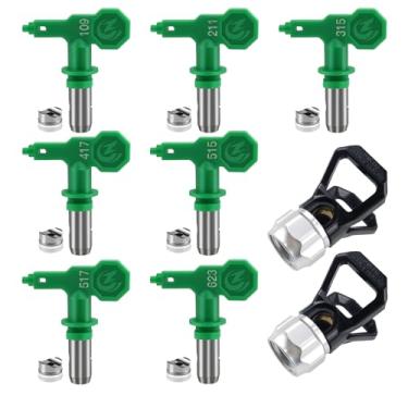 Imagem de TUDUD 7 pontas de pulverizador sem ar de alta pressão reversíveis com 2 protetores de ponta para pistolas de pintura airless (109, 211, 315, 417, 515, 517, 623)