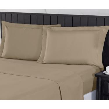 Imagem de Jogo de Cama 400 Fios Percal Com Lençol de Cima e Aba Americana, Antiácaro, Anti-pilling com Toque Macio Elástico Hotel (Fendi, King)
