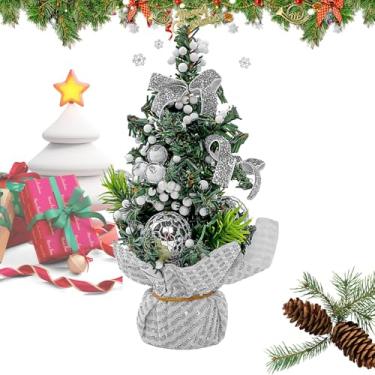 Imagem de Árvore de Natal pequena, árvore de Natal pequena, 21 cm com bolas vermelhas | Decoração estética de árvore de Natal para sala de estar e mesa