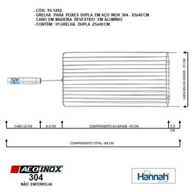 Imagem de Grelha Aço Inox Dupla Peixe ,Legumes ,Carnes Finas  Cabo Madeira Reves