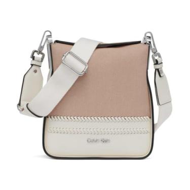 Imagem de Calvin Klein Bolsa transversal pequena Fay North/South, Branco/lona natural, One Size