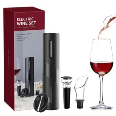 Imagem de Kit Abridor de Vinho Elétrico com Cortador de Papel Alumínio, Derramador de Vinho e Rolha à Vácuo, Saca-rolhas Automático Operado a Pilhas, Ótima Opção de Presente, Qualidade Premium