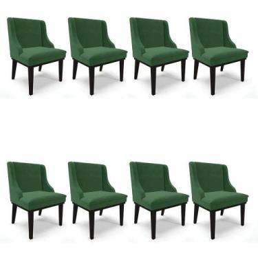 Imagem de Kit 08 Cadeiras Liz Veludo Verde Base Fixa Madeira Preto - - DROSSI