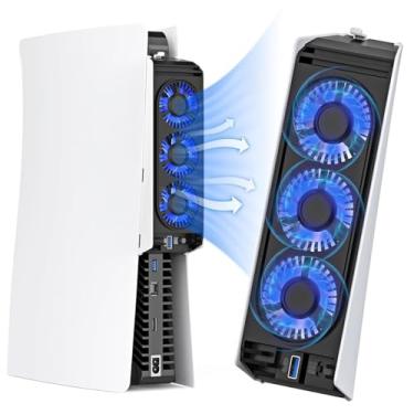 Imagem de SINPO Cooler para PS5, Controle de Temperatura Automático, Ventilador Silencioso de Duas Velocidades, Porta USB 3.0, Luzes LED, Compatível com PS5 Digital & com Disco, Evita Superaquecimento