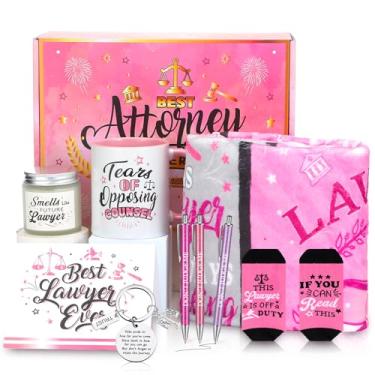 Imagem de SmoothNovelty 10 peças presentes de advogado presentes de graduação para estudantes de direito incluem cobertor de advogado, caneca de café, canetas, meias, chaveiro, vela, cartão, caixa de presente