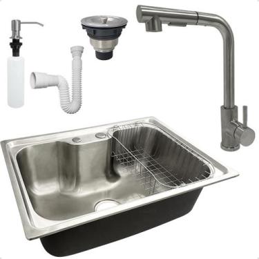 Imagem de Kit Cozinha Gourmet Cuba Inox 304 60x42 Com Torneira Monocomando 90 Gr