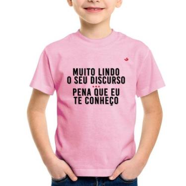 Imagem de Camiseta Infantil Muito lindo o seu discurso - Foca na Moda, Rosa bebê