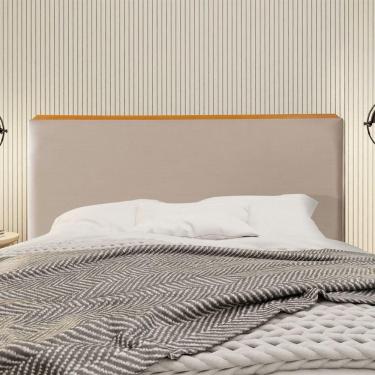 Imagem de Cabeceira Cama Box King 1,93m Estofada Detalhe Em Madeira Java Veludo Bege