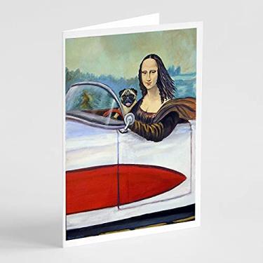 Imagem de Caroline's Treasures 7043GCA7P Cartões de felicitações e envelopes Pug Fawn e Mona Lisa, pacote com 8, 7 x 5, multicolorido