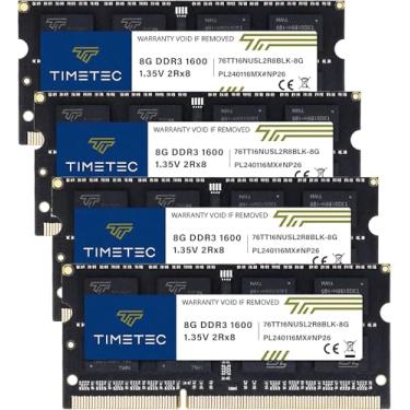 Imagem de Timetec Kit de 32 GB (4 x 8 GB) DDR3L / DDR3 1600 MHz (DDR3L-1600) PC3L-12800 / PC3-12800 Non-ECC Unbuffered 1,35 V/1,5 V CL11 2Rx8 204 pinos SODIMM Notebook PC PC Memória RAM Module Upgrade Preto PCB