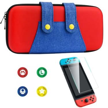 Imagem de Combo Compatível Com Nintendo Switch V1/V2 – Case Mario + 4 Grips + Película de Vidro Premium