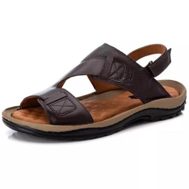 Imagem de Sandalia Masculina Conforto Couro Ranster 806, Café, 42