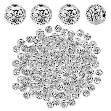 Imagem de 100 peças de contas espaçadoras redondas de prata antiga bola de liga tibetana pingentes de contas soltas espaçadores de metal acessórios de artesanato para pulseira faça você mesmo, colar, brincos