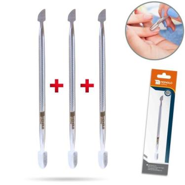 Imagem de Kit 3 Espátula Cutícula Manicure Empurrador Raspador Aço Inox Premium 