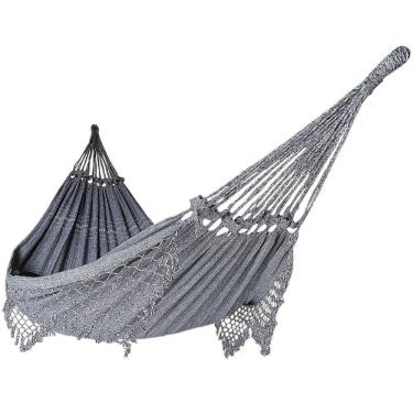 Imagem de Rede de Dormir Casal Balanço de Algodão Reforçada 3,80m x 1,50m Cinza Mesclado