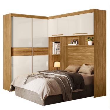 Imagem de Guarda Roupas Modulado com Cabeceira de Casal Florença 6 Portas 5 gavetas Freijó/Off White Moval