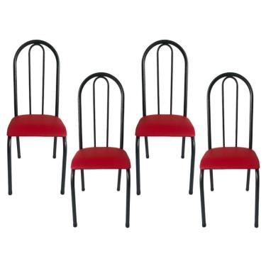 Imagem de Kit 4 Cadeiras Sala Jantar Aço Tubolar Cozinha Courino Junco Cor Do Assento: vermelho-preto