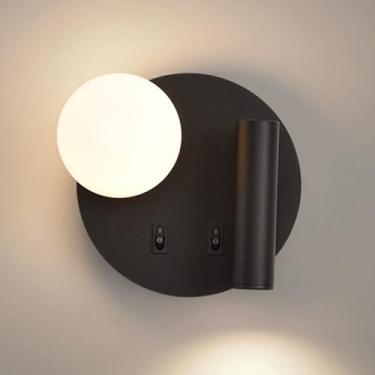 Imagem de HOSETEON Arandela de parede redonda LED para montagem na parede luz de leitura cabeceira com interruptor globo parede de vidro arandela luzes de cabeceira r g quarto