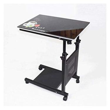Imagem de Mesa para laptop com rodas em forma de C com altura ajustável - mesa de cabeceira portátil para escritório em casa, mesa de cabeceira totalmente ajustável com rodízios