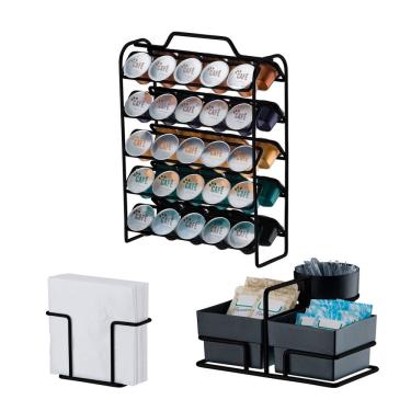 Imagem de Kit Suporte 50 Cápsulas Nespresso Suporte Sachês Porta Guardanapos Preto Fosco - Future