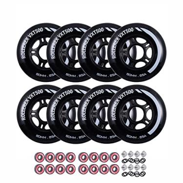 Imagem de Rollerex Rodas de skate em linha VXT500 (8 rodas com rolamentos, espaçadores e arruelas) (várias opções de tamanhos e cores disponíveis) - para uso interno, externo, hóquei - destinadas à substituição