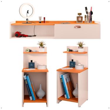 Imagem de Kit 2 Mesas Cabeceira Mesinha Lateral Fantasy Off White/Cinamomo Penteadeira Suspensa Camarim Decor Puxador Concha Quarto - Lojas RPM
