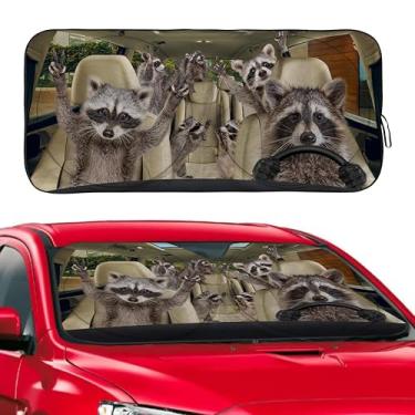 Imagem de Guarda-sol engraçado guaxinim para carro, SUV, caminhão, refletor de raios UV dobrável, janela frontal, para-sol, viseira - 150 x 78 cm