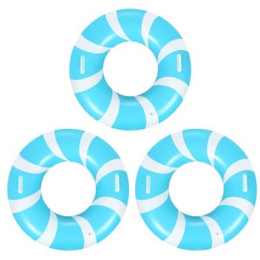 Imagem de 3 peças de anel de natação jumbo de 100 cm com estampas divertidas, boias de piscina listradas, tubos de piscina, flutuadores infláveis, flutuadores de praia flutuantes de verão, anel de natação