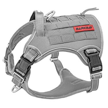 Imagem de Arreio tático para cães da Barkbay grande, colete militar para cães com peso de serviço militar, colete MOLLE com painéis de loop, arnês de treinamento sem puxar com clipes de correia para caminhadas, caminhadas e caça (cinza, G)