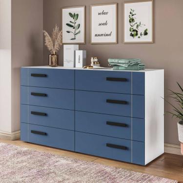 Imagem de Cômoda Lisboa 8 Gavetas Branco/Azul - Politorno