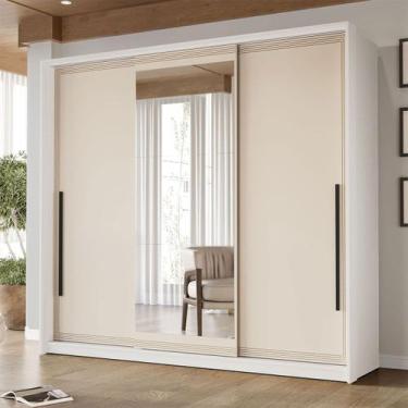 Imagem de Guarda-Roupa Casal Valência 3 Portas 4 Gavetas com Espelho Branco/Crem