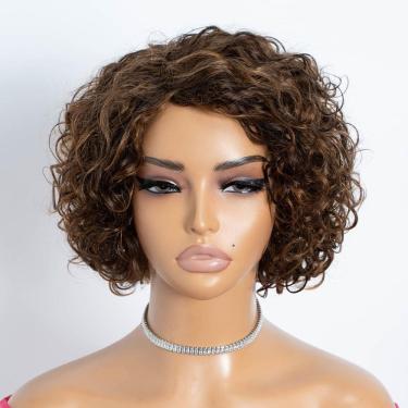 Imagem de Peruca de cabelo humano Rebecca Fashion Short Curly Bob para mulheres