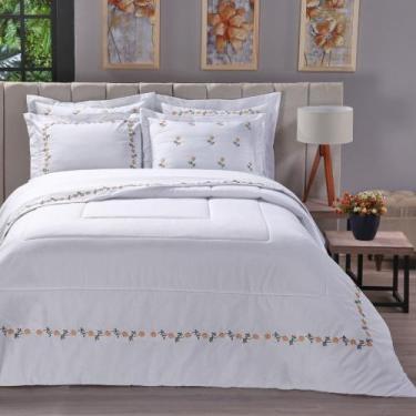 Imagem de Kit Edredom Queen Percal 180 Fios Algodão 03 Peças Bordado Margarida -