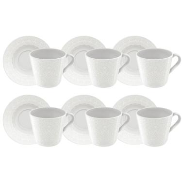 Imagem de Conjunto 6 Xícaras e Pires para Chá Porcelana Decorada Alicia 180ml - Tramontina