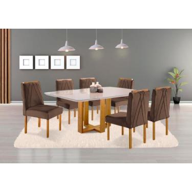 Imagem de Conjunto Sala de Jantar Madrid 6 Lugares Mesa e Cadeiras Madeira Maciç