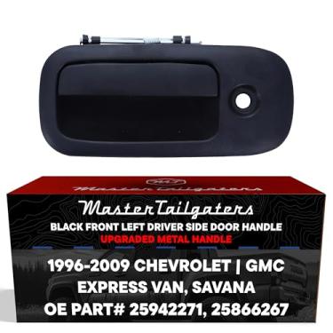 Imagem de Maçaneta de porta externa atualizada de metal preto para Chevrolet Express Van (1996-2009) / GMC Savana 1500, 2500, 3500, 4500 (1996-2009) peça original # 25942271, 25866267 | LH frontal com fechadura