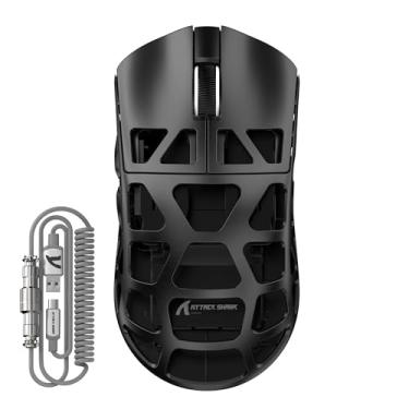 Imagem de FELICON Mouse para jogos sem fio Attack Shark R3, PAW3395 26K DPI 8KHz, liga de magnésio 46 g ultraleve, modo triplo programável BT/2,4G/mouse de computador com fio com cabo enrolado - preto
