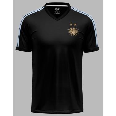 Imagem de Camisa Seleção Uruguai Preta Algodão Bordada Retrô Masculina-Masculino