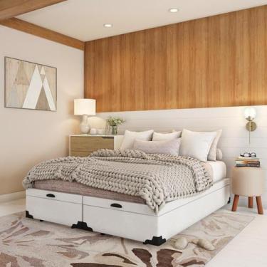 Imagem de Base para Cama Box Queen Madalynn com Baú (45x158x198) Branca - Mobly