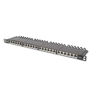 Imagem de DIGITUS LSA Patch-Panel Cat-6A - 24 portas - 0,5 HE - Ecrã - Classe EA - Tampa de proteção contra poeira - Preto RAL 9005