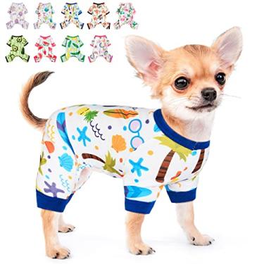 Imagem de Pijama para cães pequenos menina menino primavera yorkie roupas verão filhote de cachorro pijama macio para cachorro macacão para chihuahua xícara de chá padrão fofo roupas de gato de estimação vestuário vestuário (GG, coqueiro)