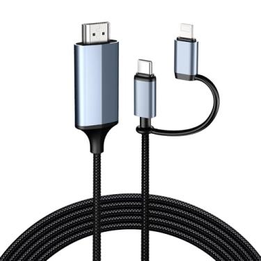 Imagem de Lulaven Cabo Lightning 2 em 1 e tipo C para HDMI [1,5 m], cabo HDMI para iPhone, interface dupla para todos os iPhones (16/15/14/Pro/Max) e iPad Pro/Air, sincronização de vídeo e som (não para laptops