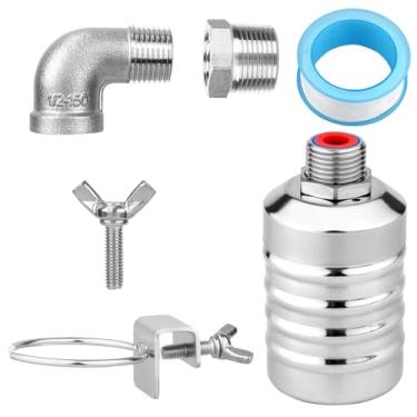 Imagem de Kit de válvula flutuante de água, válvula flutuante de controle automático de nível de água de aço inoxidável premium de 1/5.1 cm a 3/10.2 cm, ideal para tanque de peixes, piscina, destilador de calha