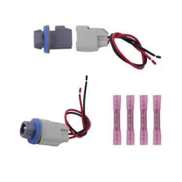 Imagem de 2 peças de conectores de luz de placa de licença traseira e kits de chicote de plugue, inclui 4 terminais de substituição de soquete de lâmpada de placa de licença compatível com F81Z-13411-AA